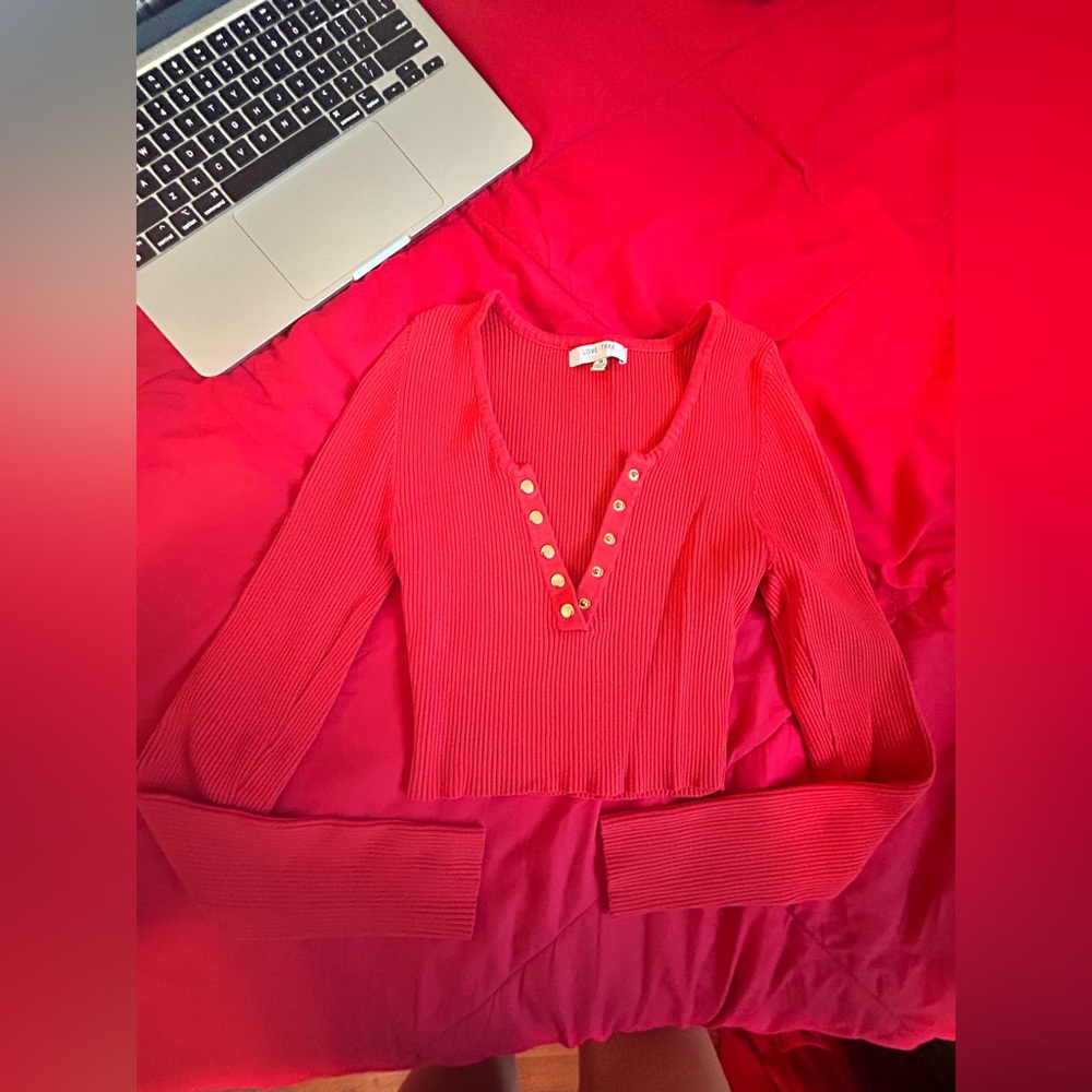Love Tree Vibrant Red Ribbed Top - Picture 2 of 3
